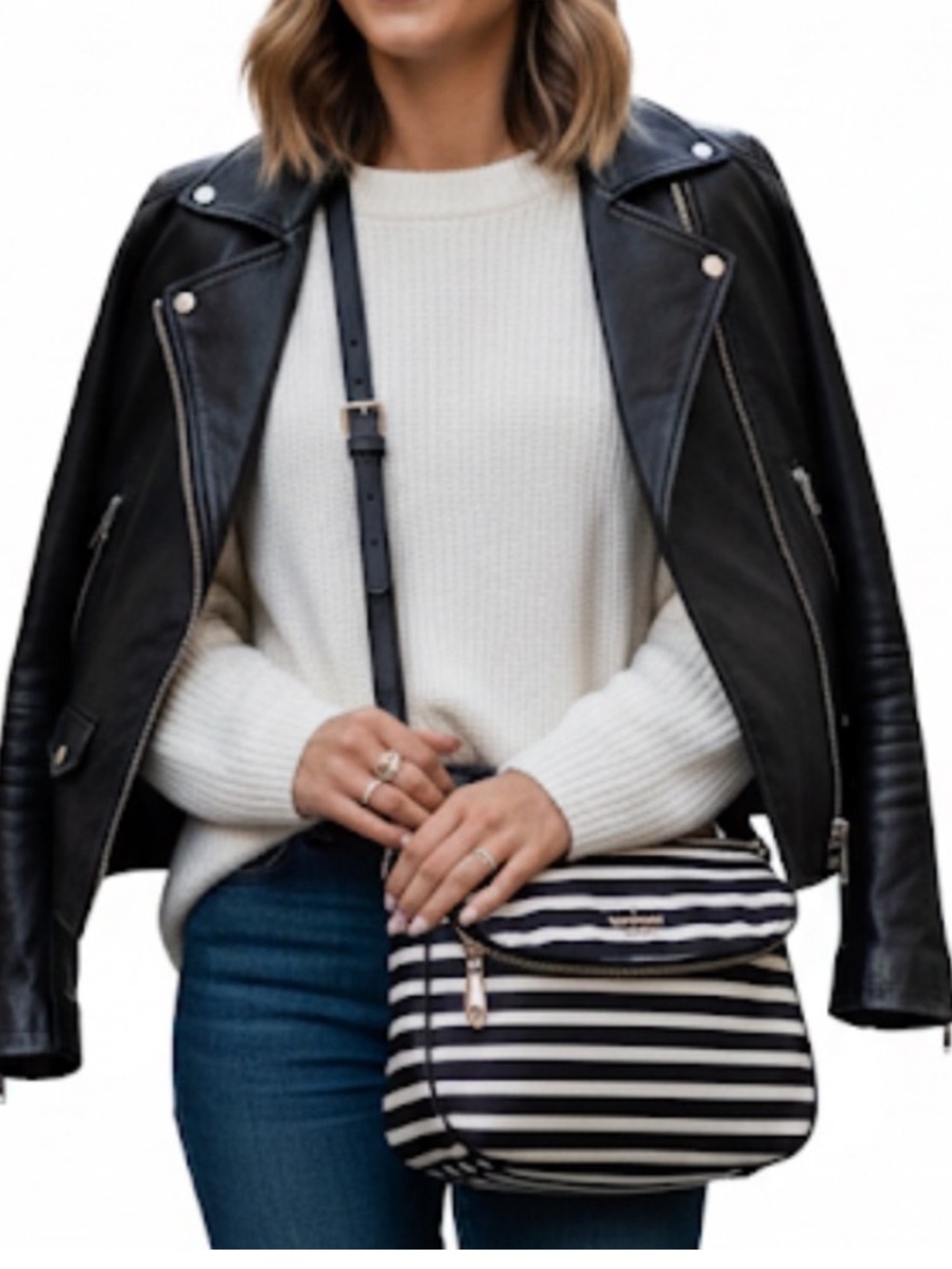KATE SPADE Black White Stripe Shoulder Bag Devin Mulberry Preppy Crossbody
